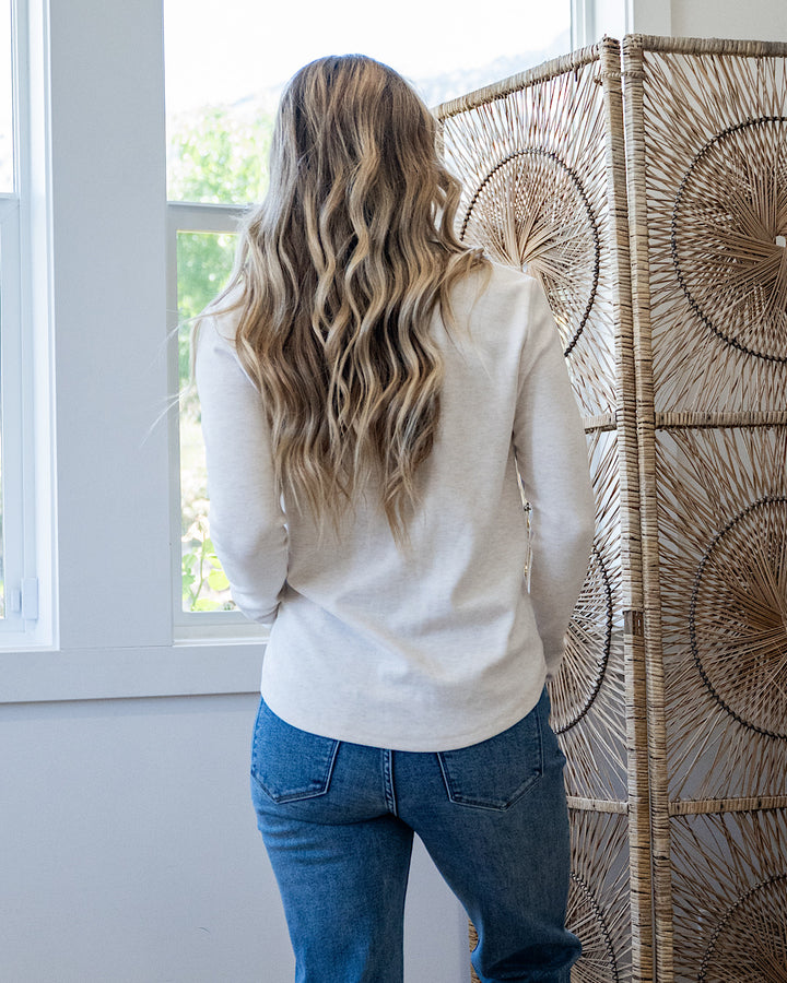 NEW! Whitney Brushed Henley Top - Oatmeal Staccato