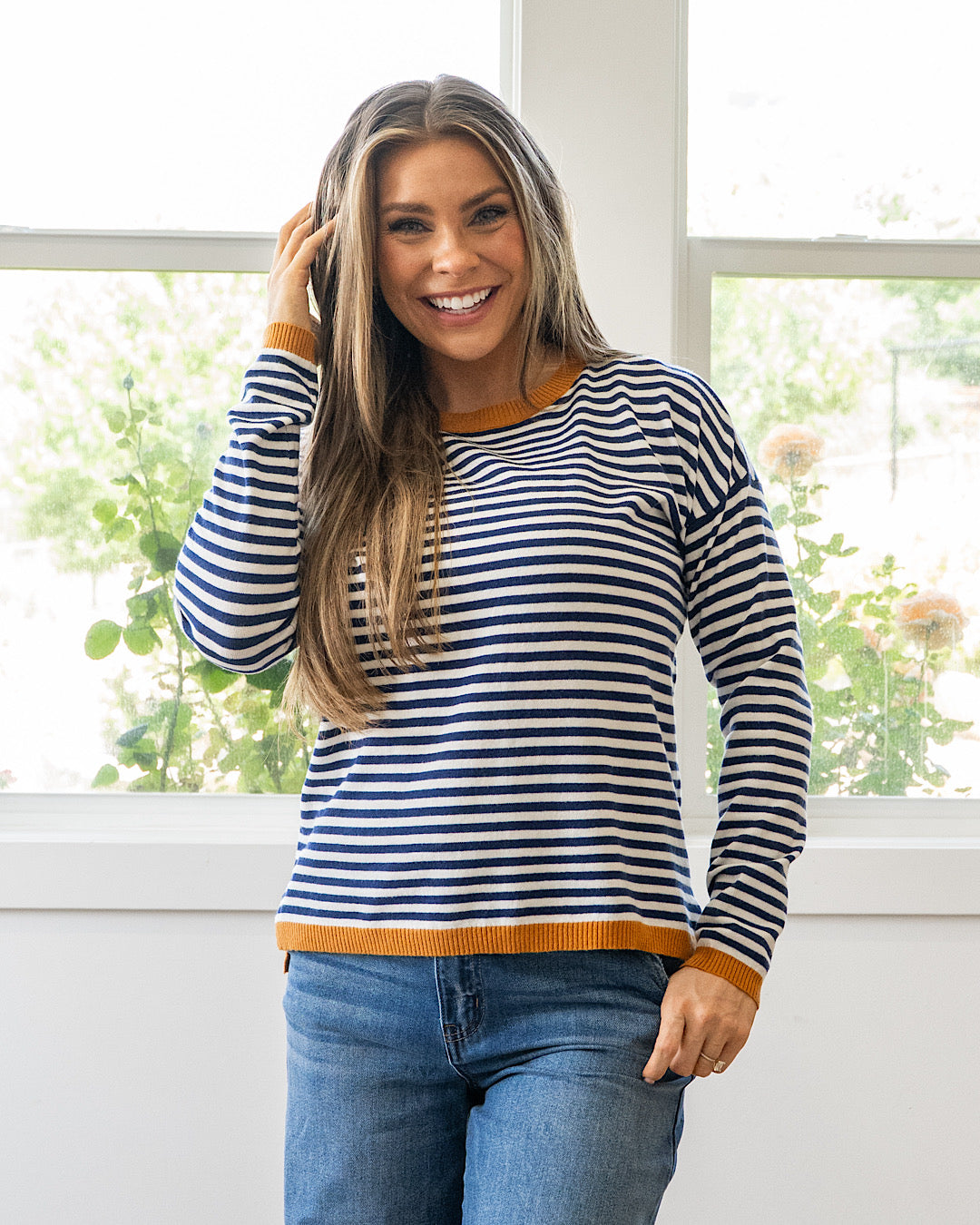 Kathryn Mocha Striped Side Slit Sweater - Color Options Available!
