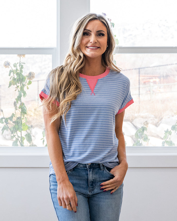 NEW! Izzy Striped Knit Top - Slate & Pink Staccato