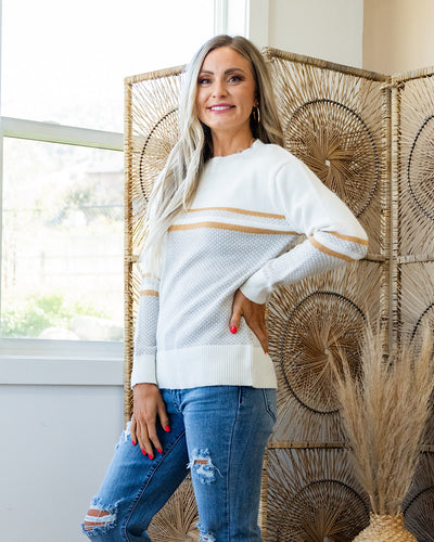 NEW! Piper Color Block Patterned Sweater - Ivory, Taupe and Gold Staccato