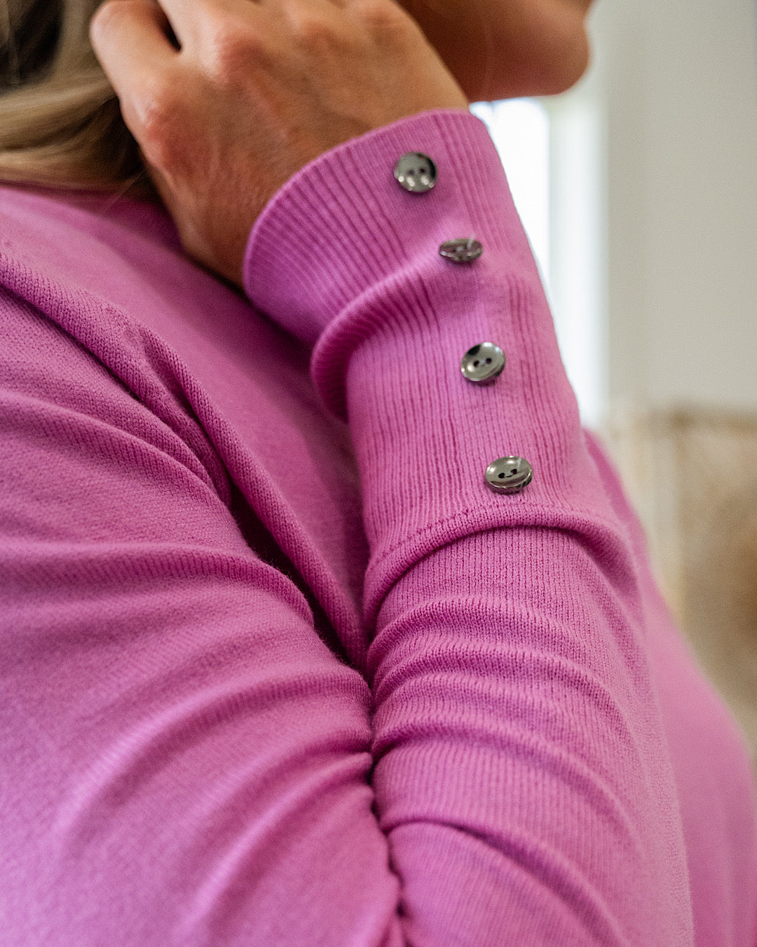 NEW! Staci Fine Knit Sweater with Button Detail - Pink  Staccato   