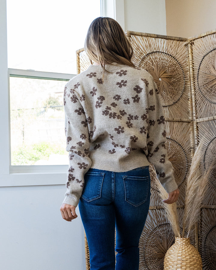 Tonya Cozy Flower Sweater - Mocha Be Cool