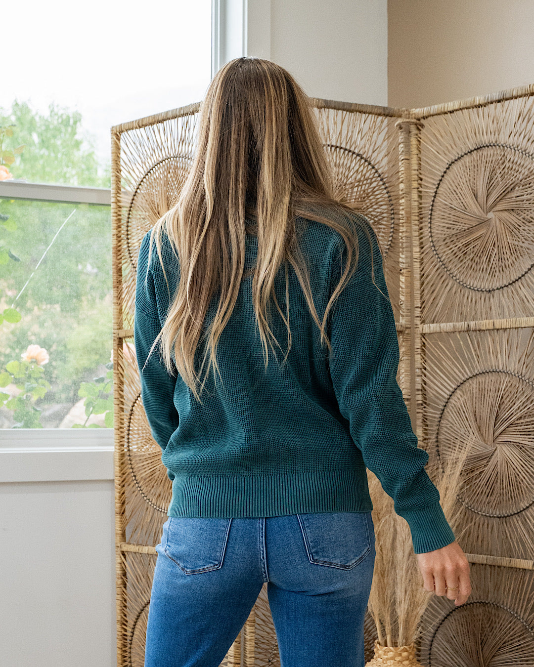 NEW! Called It All Off Washed Waffle Knit Sweater - Teal