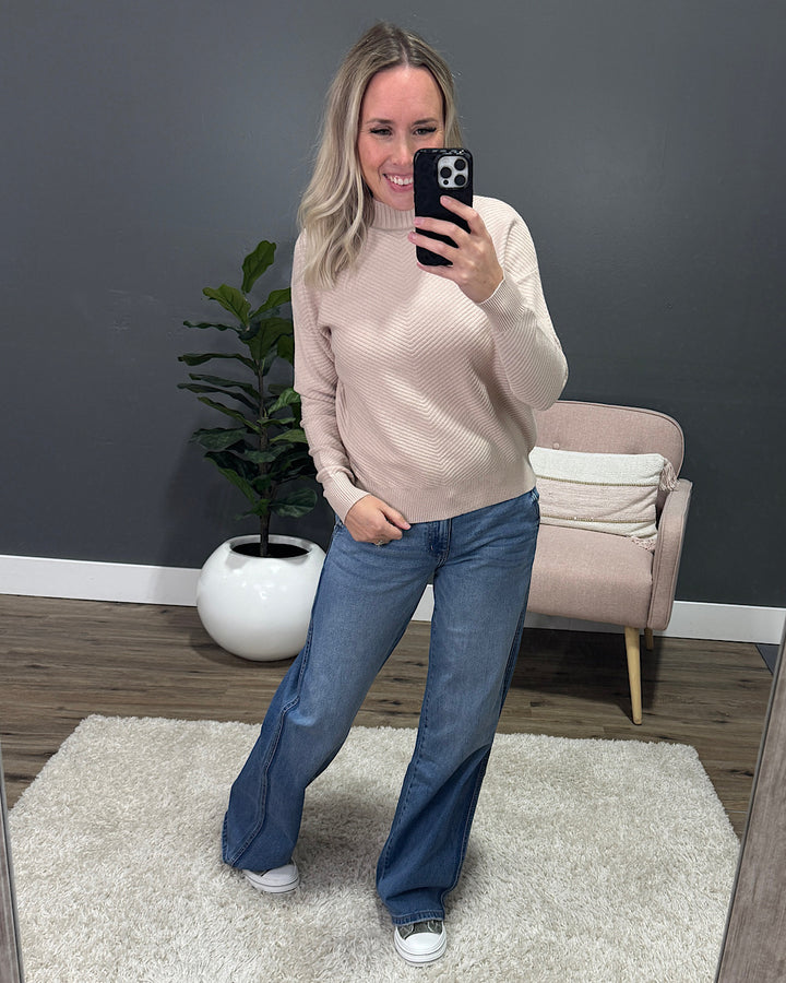 NEW! Iris V Pattern Ribbed Knit Sweater - Light Beige Be Cool