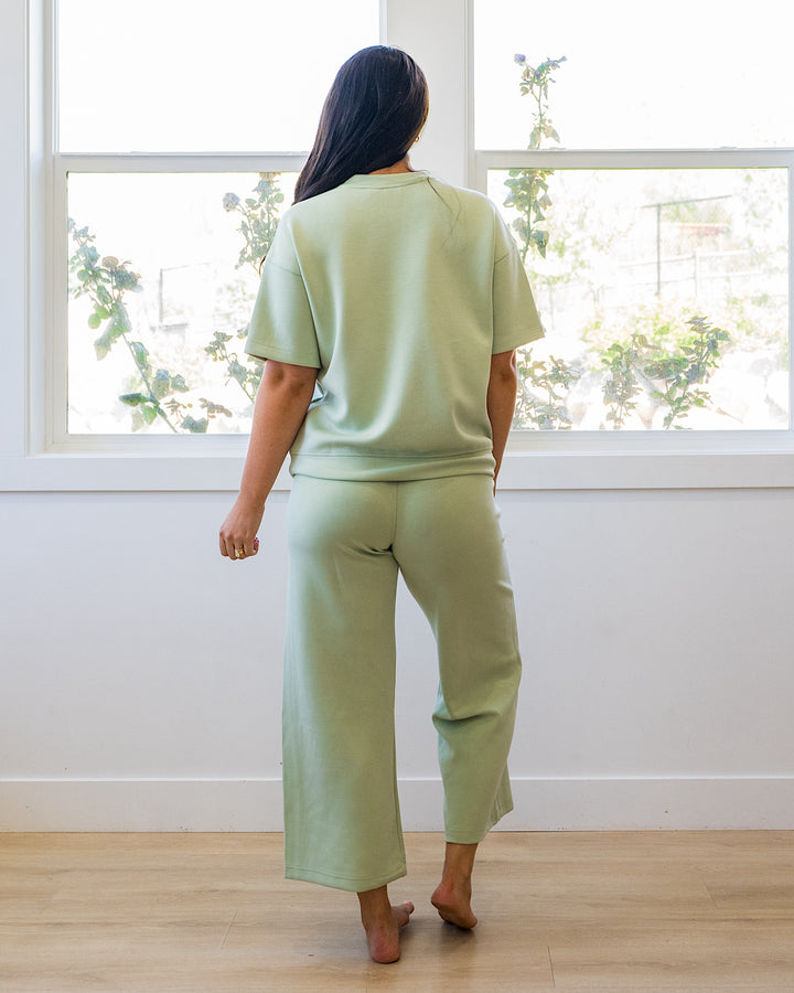NEW! Kendall Scuba Fabric Wide Leg Pants - Pistachio Cream Rae Mode