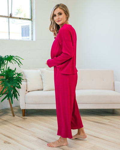 Darci Textured Ribbed Flowy Pants - Magenta FINAL SALE  Lovely Melody   
