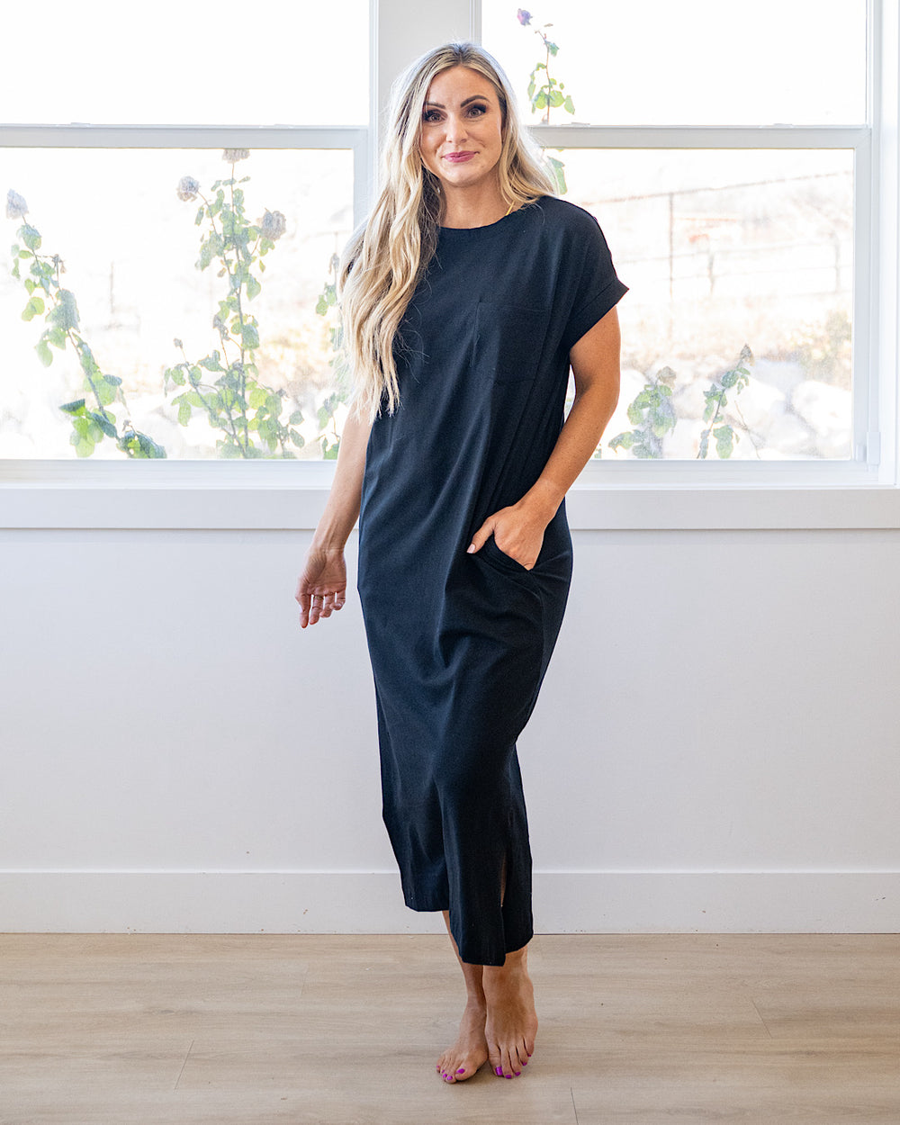 NEW! Haven Pocket Midi Dress - Black Zenana
