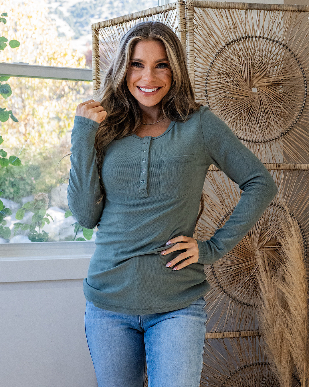 Georgia Henley Long Sleeve Top - Color Options Available! Michelle Mae DUSTY JADE