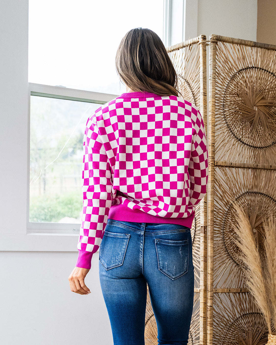 Marie Checkered Sweater - Fuchsia  Staccato   