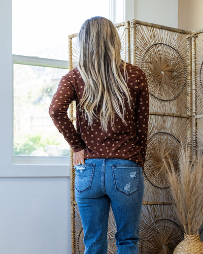 Saylor Ribbed Floral V Neck Top - Brown  PS Kate   