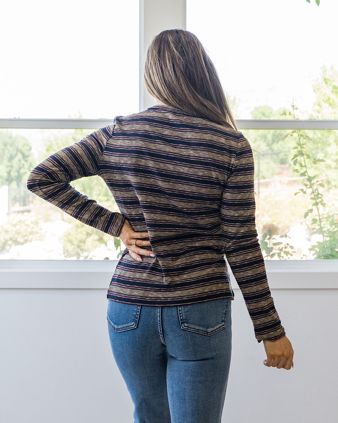 NEW! Alexa Multi Striped Top - Olive, Navy & Burgundy