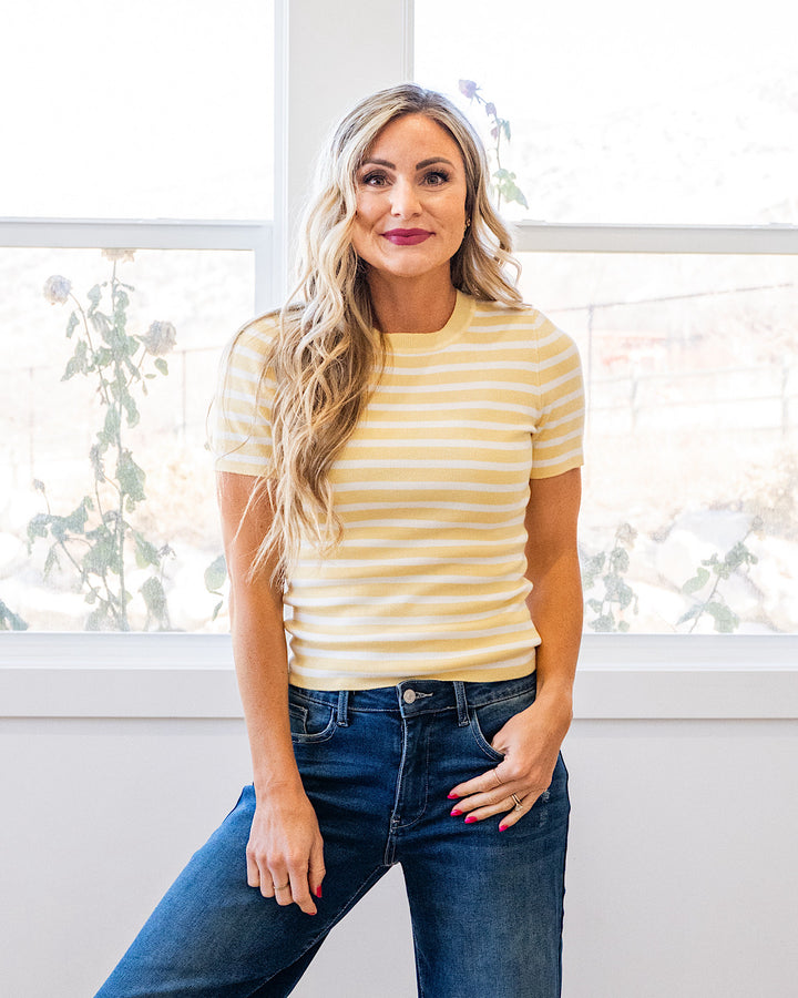 Delaney Striped Short Sleeve Sweater Top - Color Options Available! Be Cool Yellow