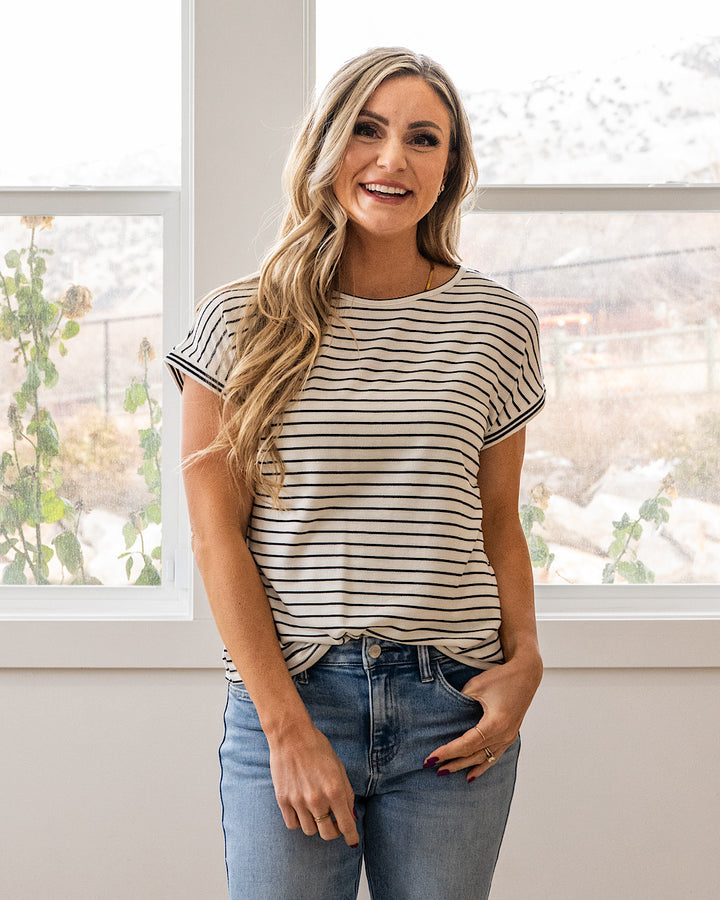 NEW! Claire Striped Drop Shoulder Top - Ivory & Black Staccato
