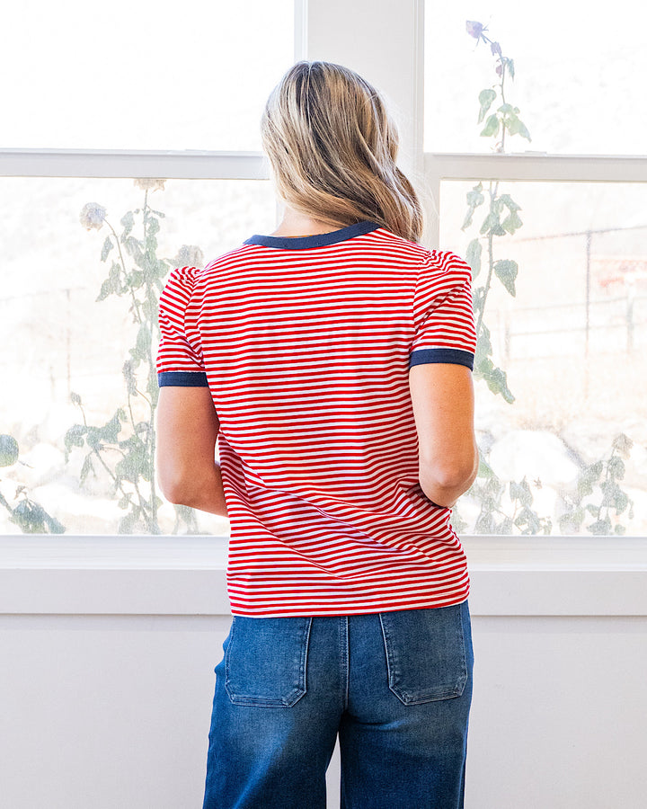 NEW! Mandy Puff Sleeve Striped Top - Red & Navy Staccato