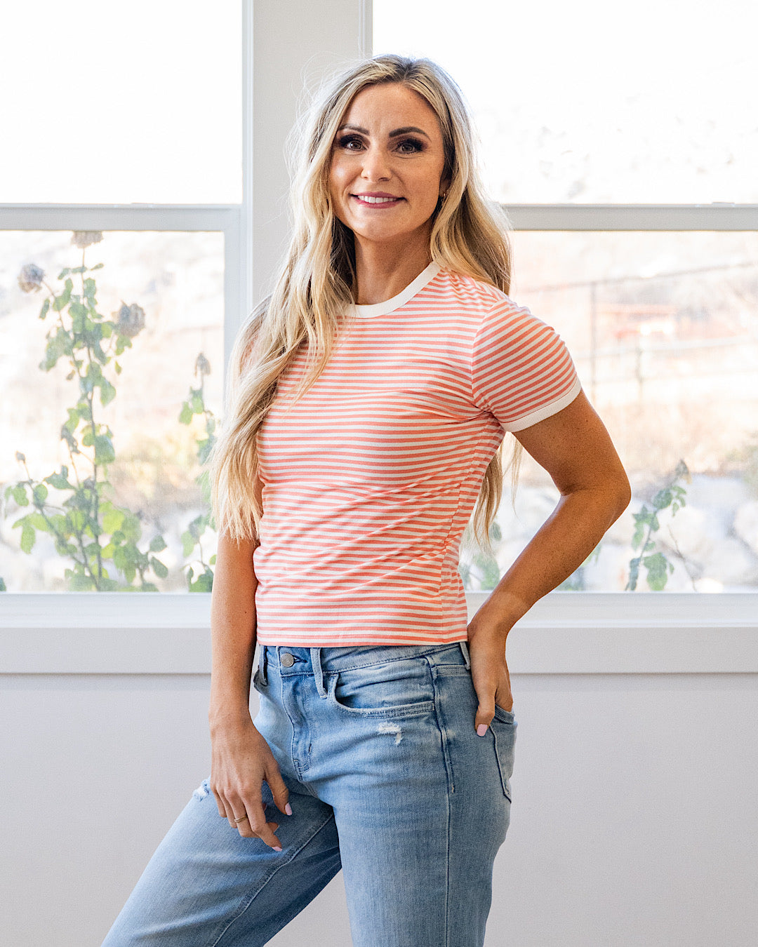 NEW! Sammy Striped Short Sleeve Top - Coral Zenana