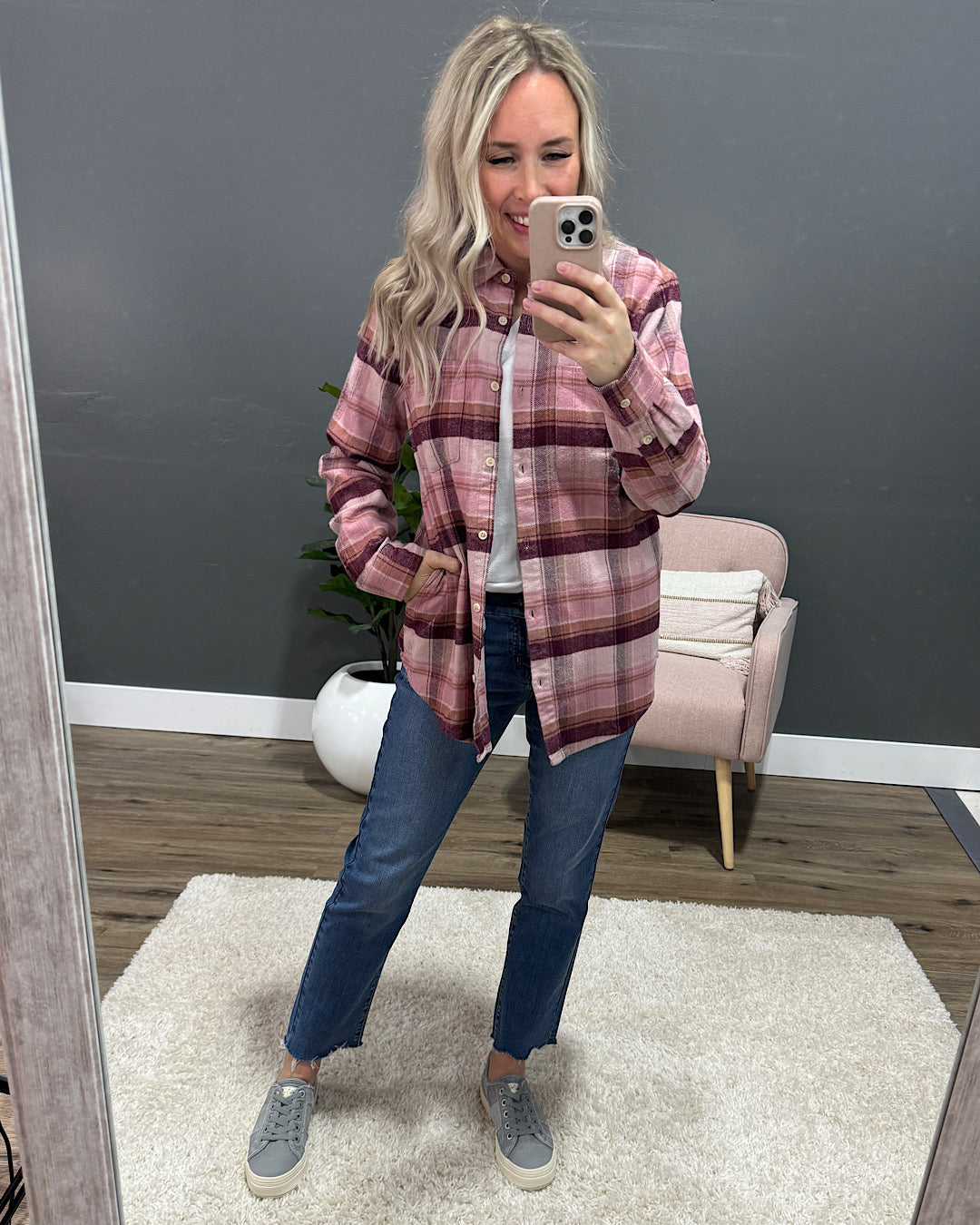 NEW! Manny Magenta Haze Plaid Flannel Top  Thread & Supply   