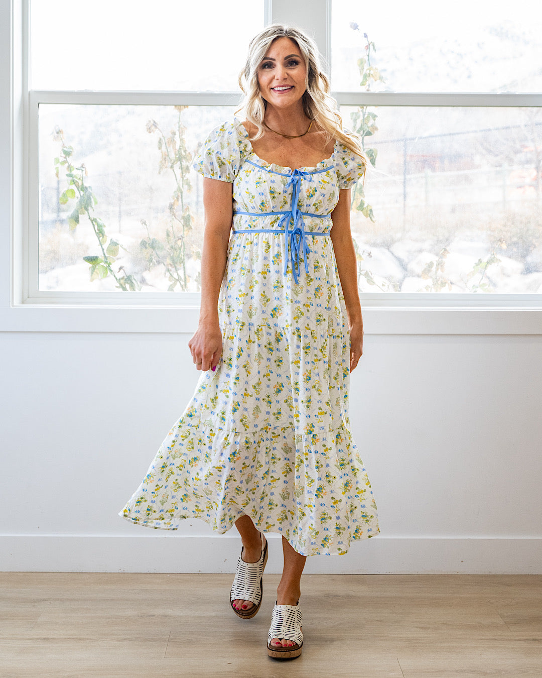 NEW! So Sweet Floral Print Midi Dress - Blue Multi Mine