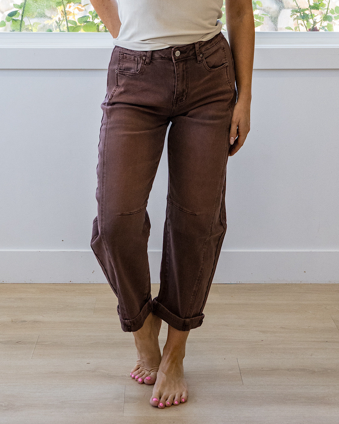 NEW! Alexandra Non Distressed Barrel Jeans - Rum Brown