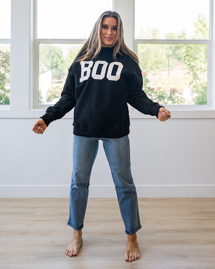 NEW! Piper Reversed Mock Neck Sweatshirt - Boo