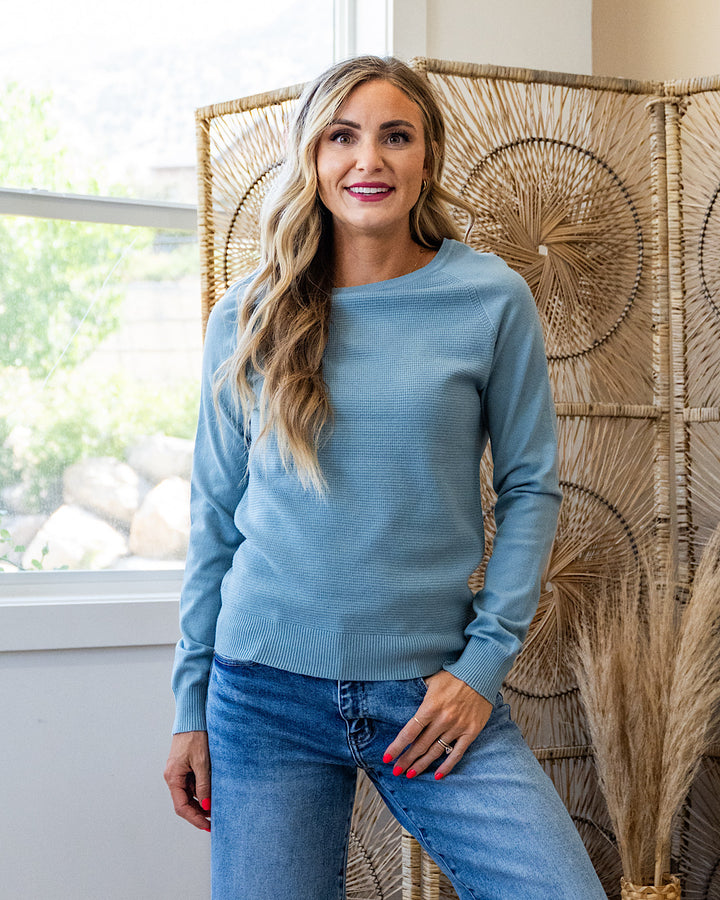 NEW! Chelsea Waffle Knit Top - Dusty Blue