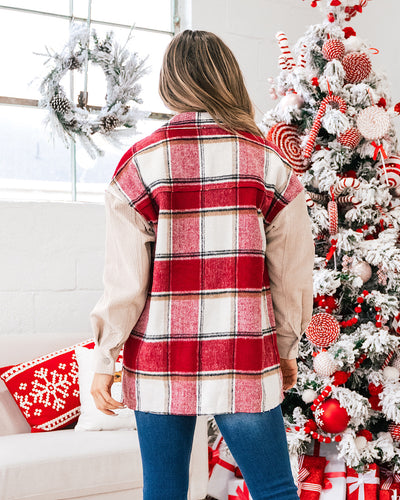 NEW! Jingle All The Way Red and Taupe Plaid Shacket  First Love   