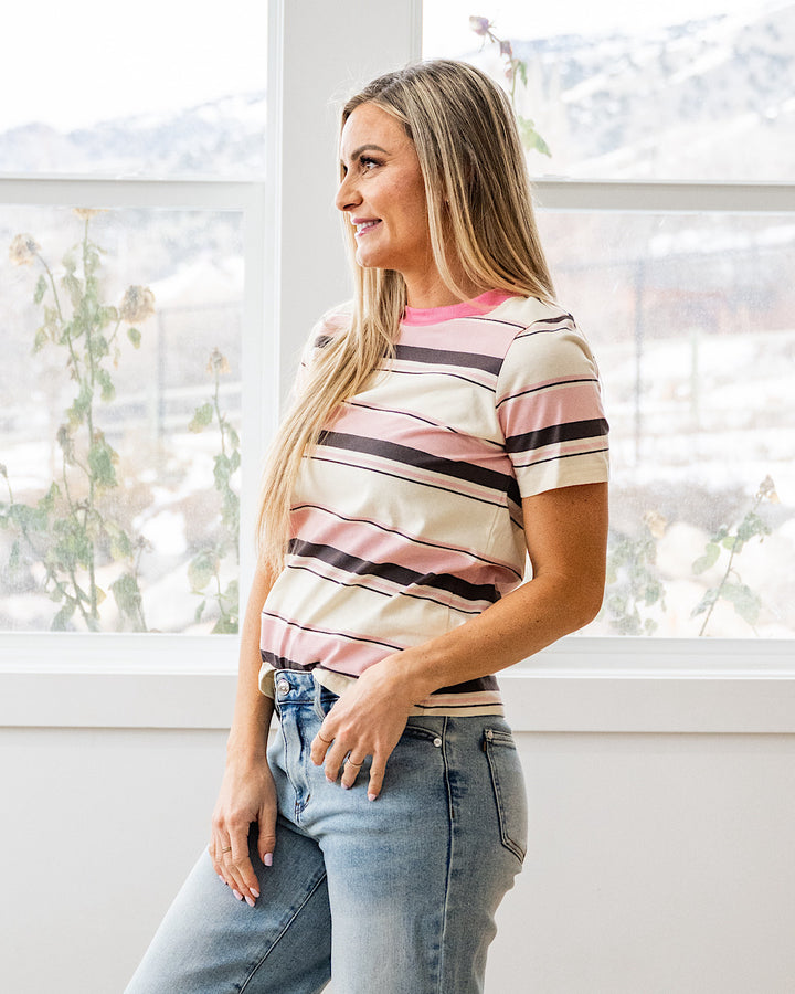 NEW! Anna Multi Stripe Top - Pink Staccato
