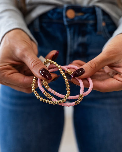 NEW! Polymer and Metallic Bead Bracelet Set - Pink