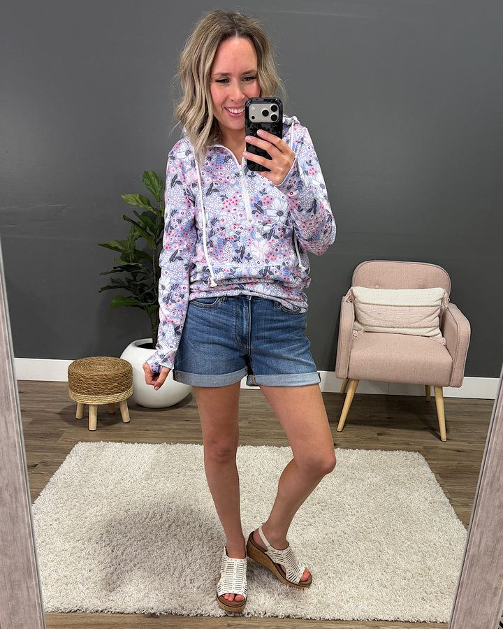 Lindsay Half Zip Hoodie - Ditsy Blush Floral Michelle Mae