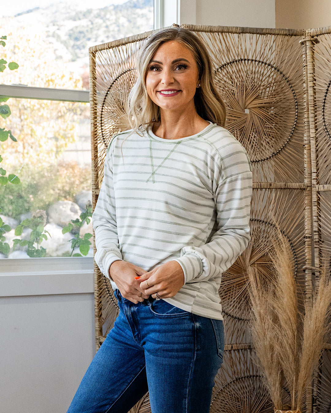 NEW! Jayla Striped Drop Shoulder Top - Sage