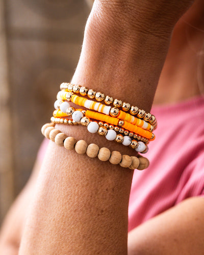 NEW! Gold, Orange and Wooden Beaded Bracelet Set  Trendy Wholesale   