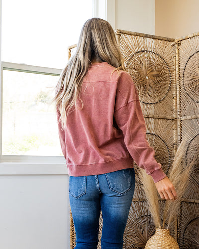 NEW! Acid Wash Crewneck Sweatshirt - Dusty Brick  Be Cool   