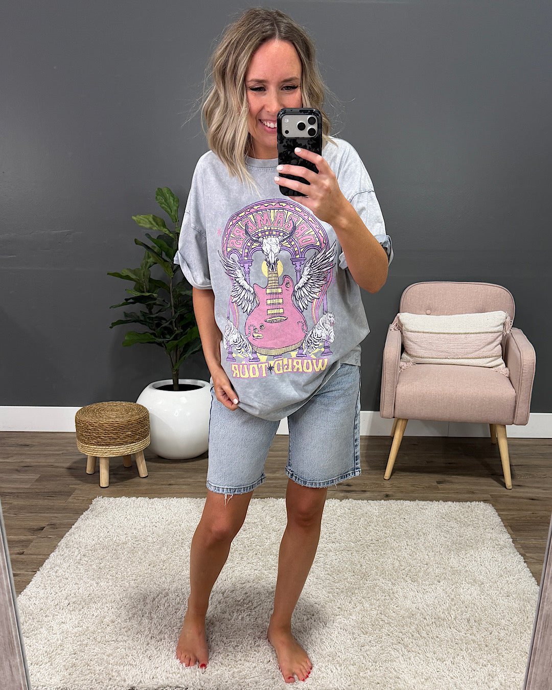 NEW! Dreamers World Tour Mineral Wash Gray Denim Tee