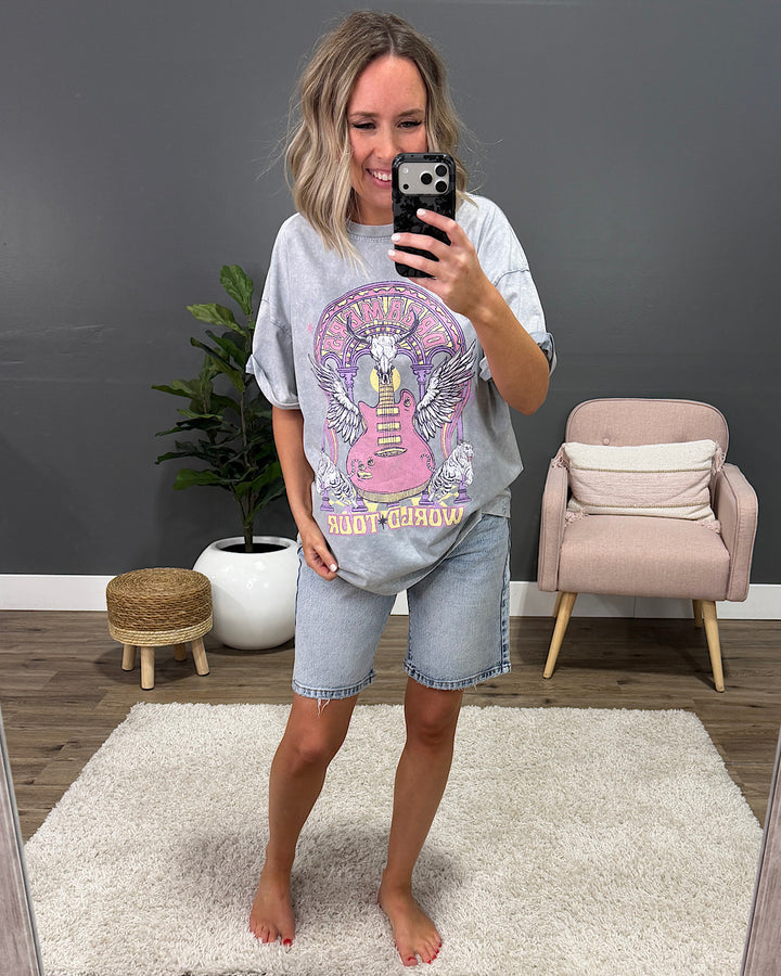 NEW! Dreamers World Tour Mineral Wash Gray Denim Tee