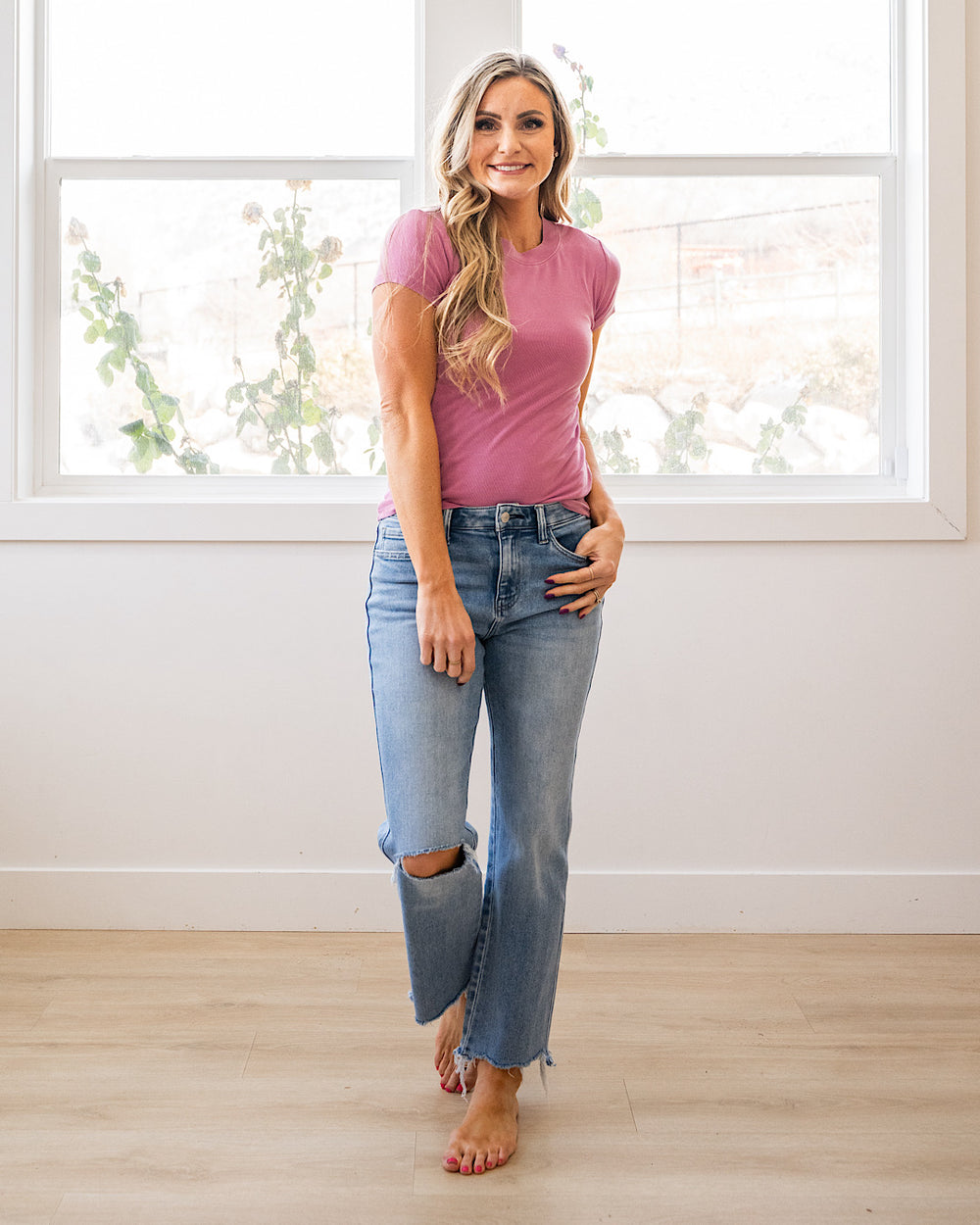 NEW! Cassidy Short Sleeve Ribbed Top - Dahlia Be Cool