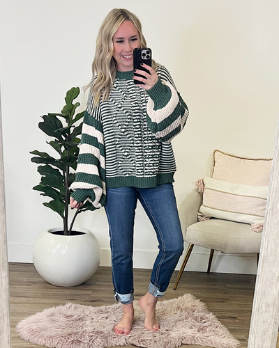 Home for the Holidays Green Striped Sweater FINAL SALE  Ces Femme   