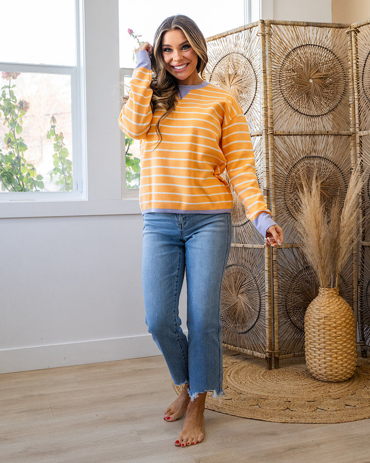 NEW! Charlotte Contrast Striped Sweater - Light Orange