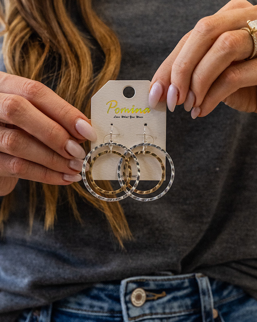 NEW! Hammered Double Circle Dangle Earrings - Silver & Gold Trendy Wholesale