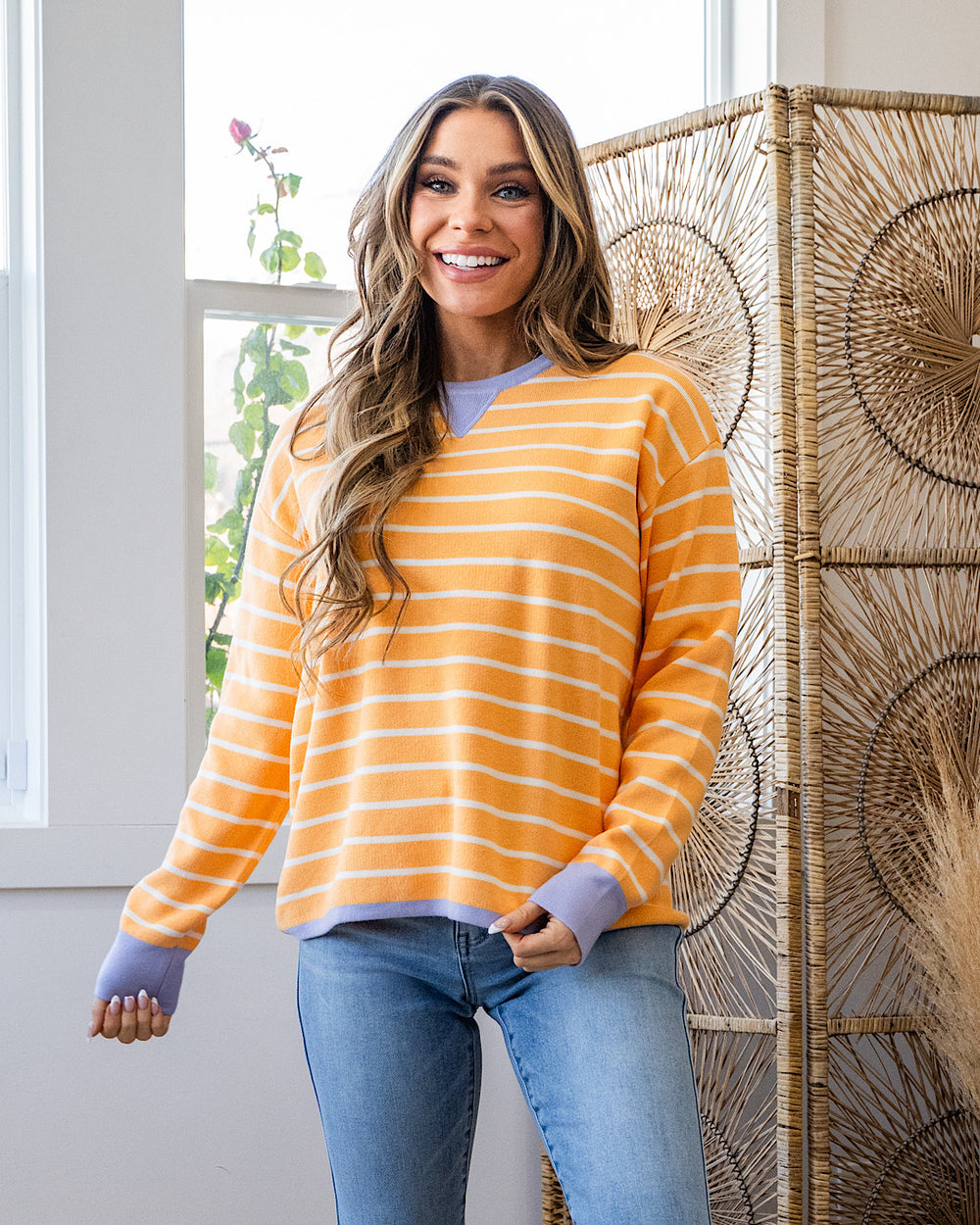 Charlotte Contrast Striped Sweater - Light Orange Staccato