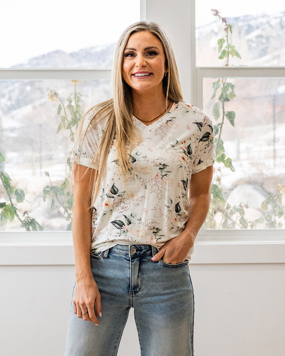 Sophie V Neck Top - Vintage Floral Michelle Mae