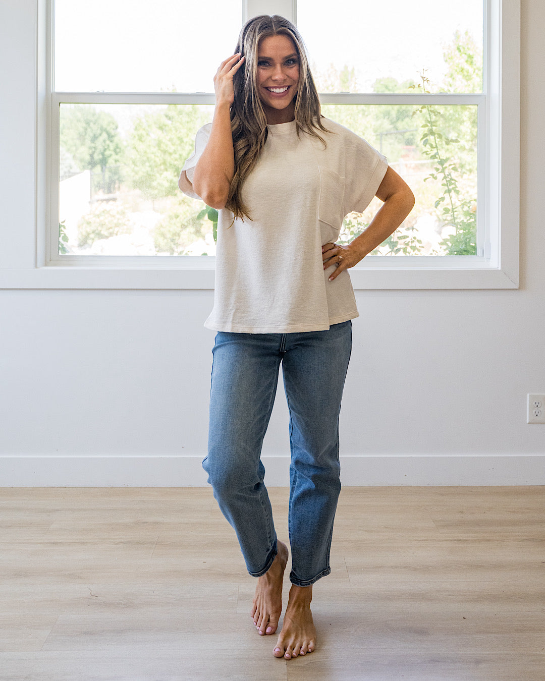 NEW! Charlotte Short Sleeve Pocket Top - Cream