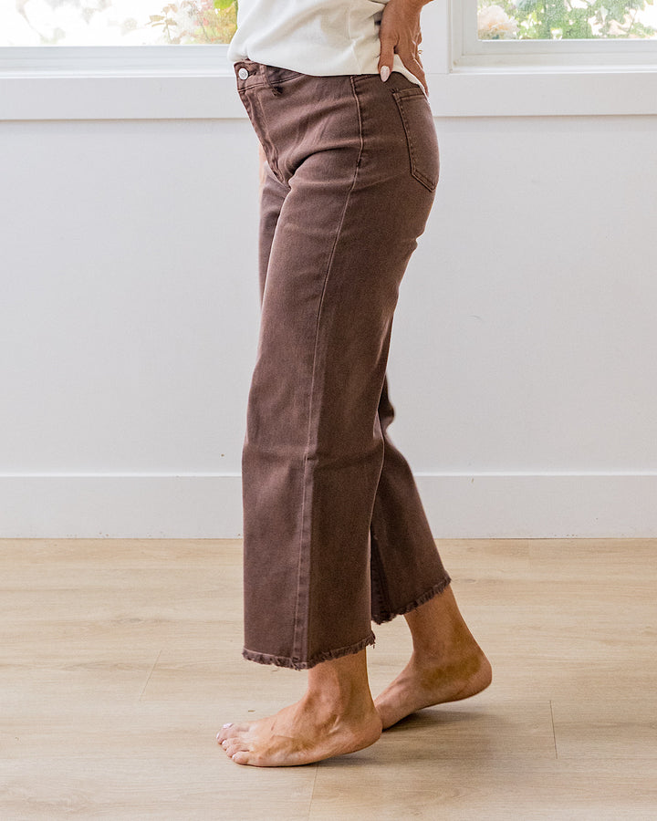 NEW! Mae Wide Leg Cropped Jeans - Brown Zenana