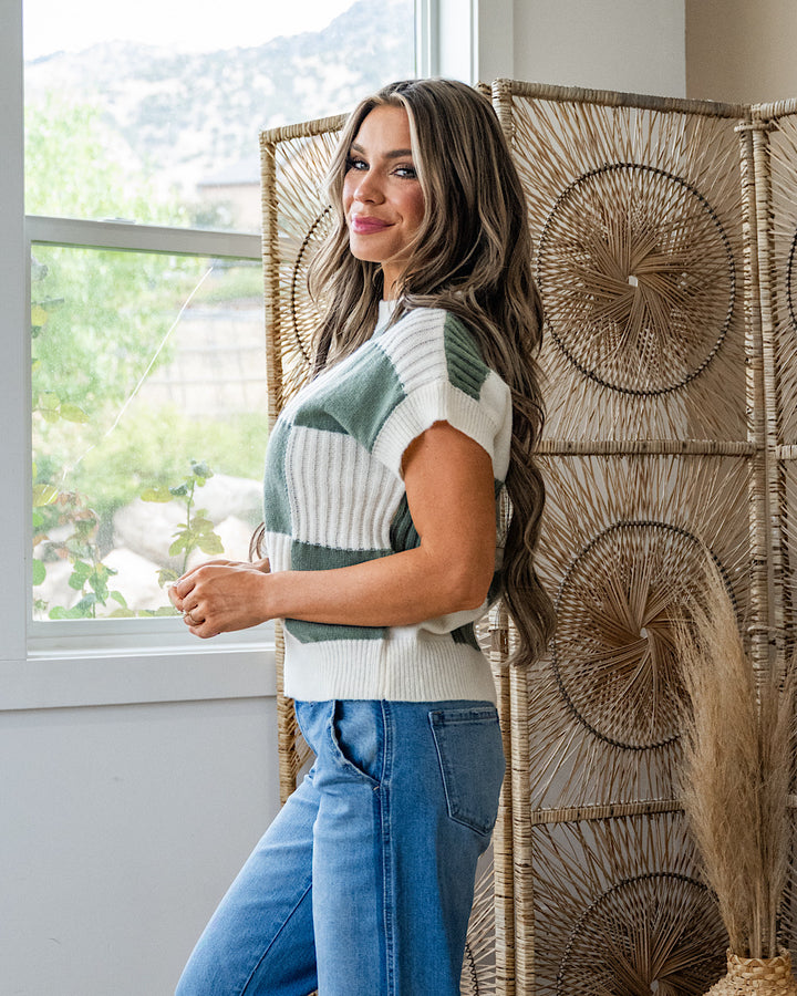 NEW! Joey Textured Checkered Sweater - Sage Michelle Mae