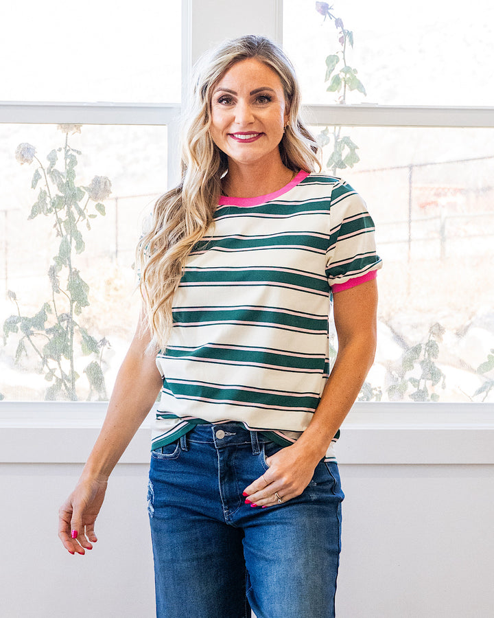 Shauna Contrast Striped Top - Color Options Available! Staccato Green