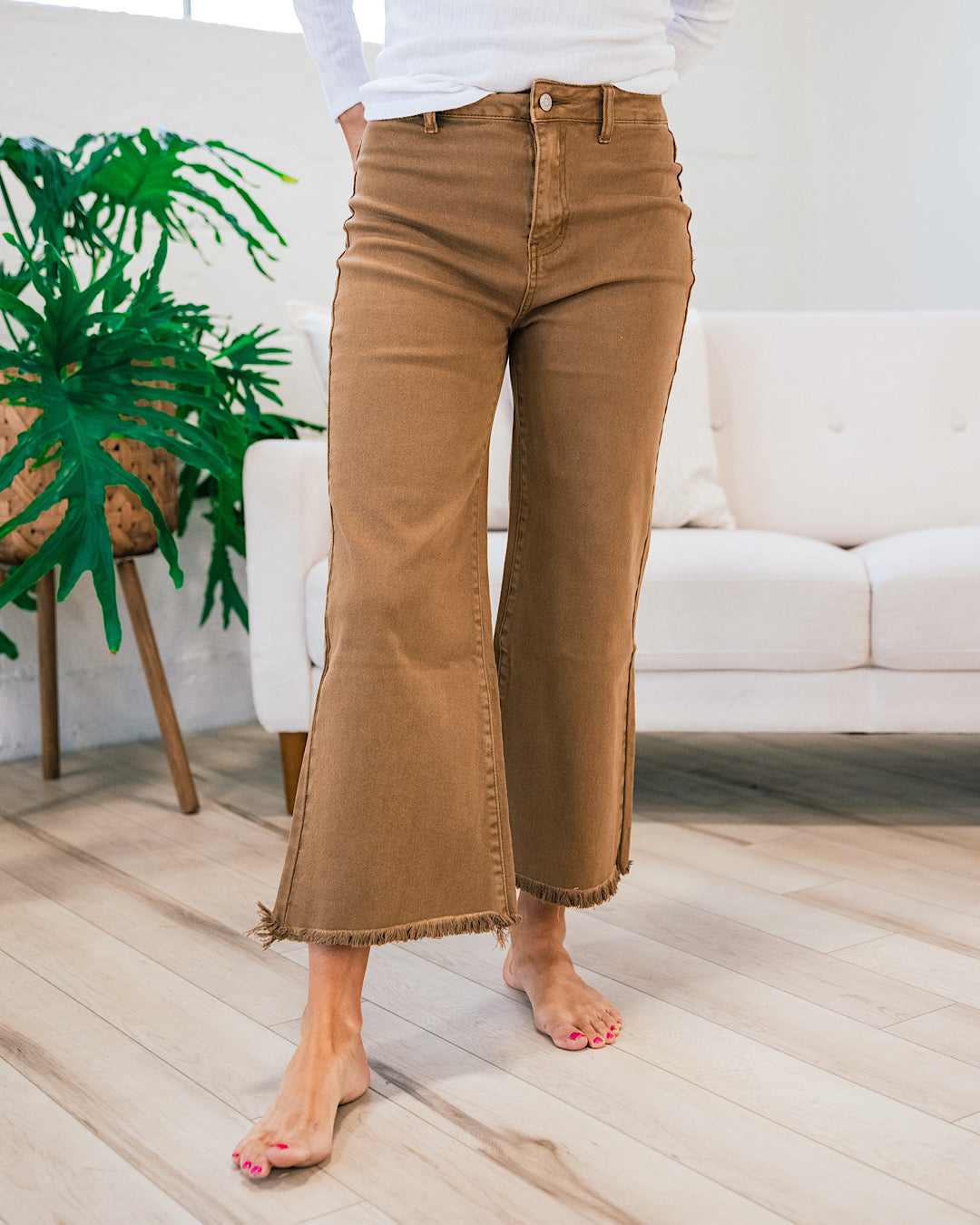 NEW! Claire Wide Leg Cropped Jeans - Deep Camel  Zenana   