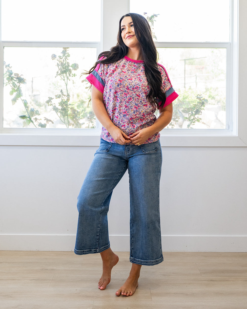 NEW! Karina Corded Color Block Top - Fuchsia Floral Lovely Melody