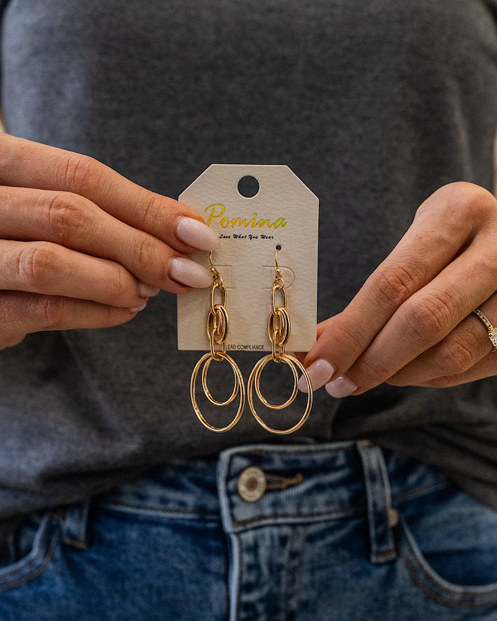 Interlocking Double Circle Dangle Earrings - Gold