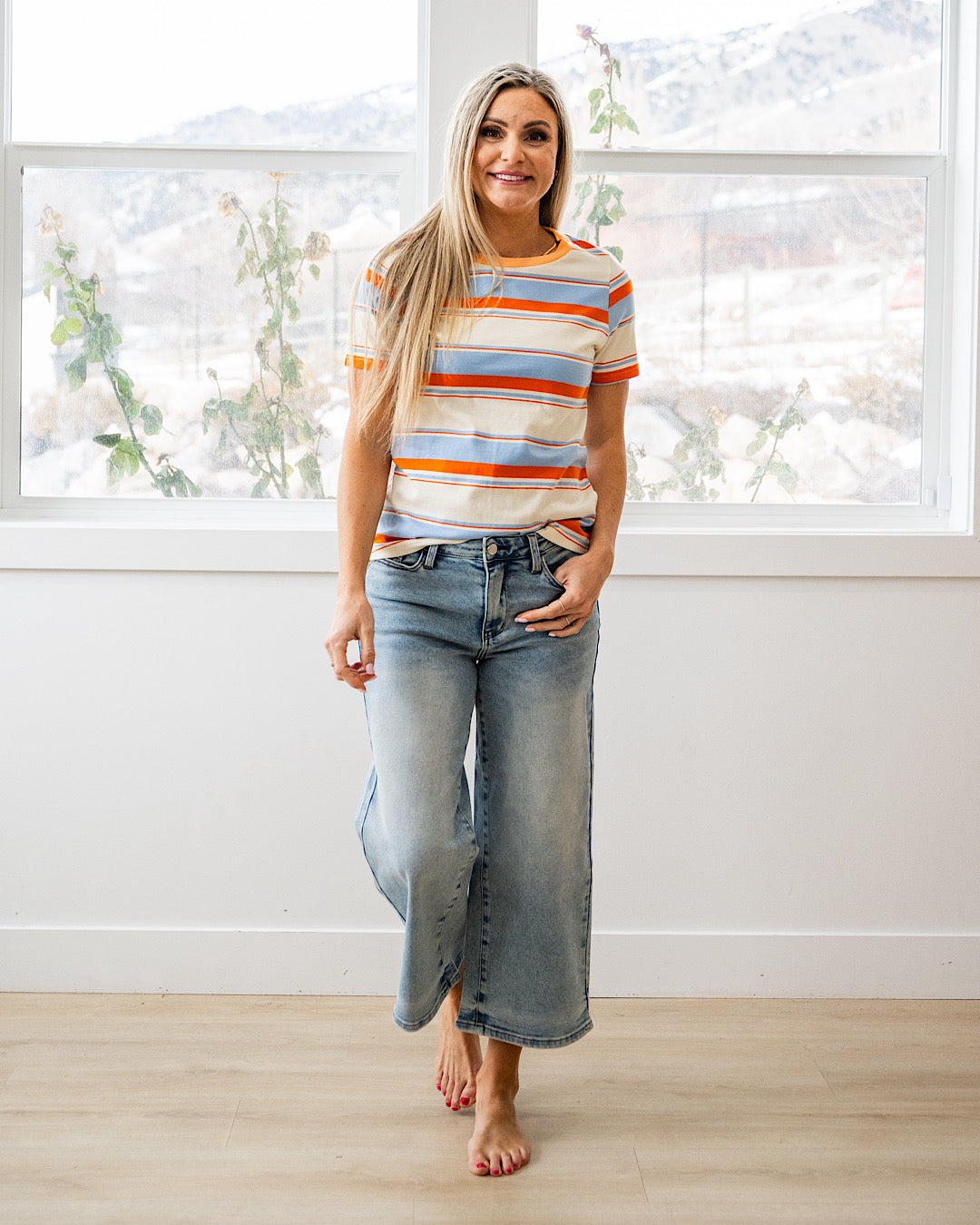 NEW! Anna Multi Stripe Top - Sky Blue Staccato