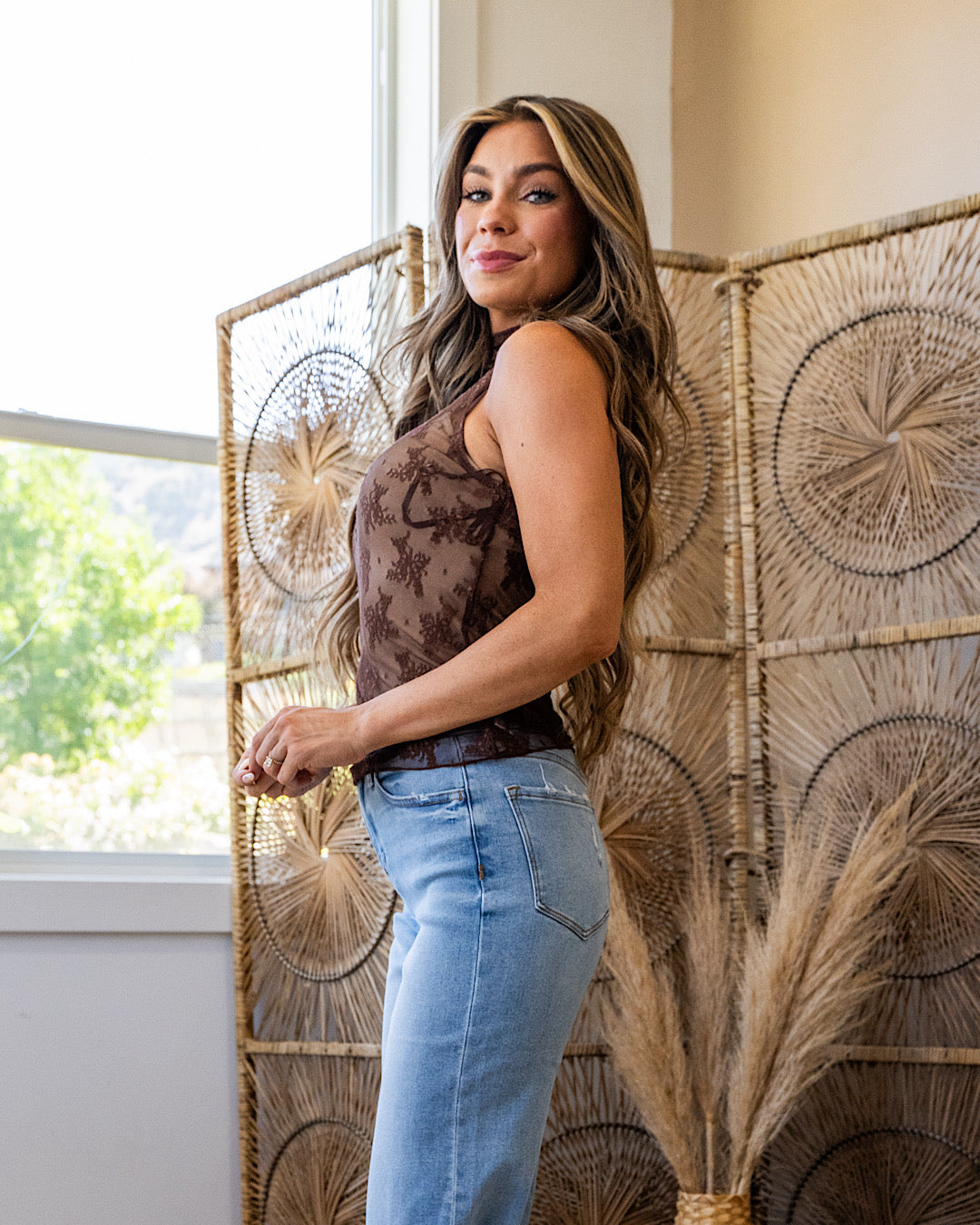 Eden Sleeveless Floral Lace Top - Chocolate Very J