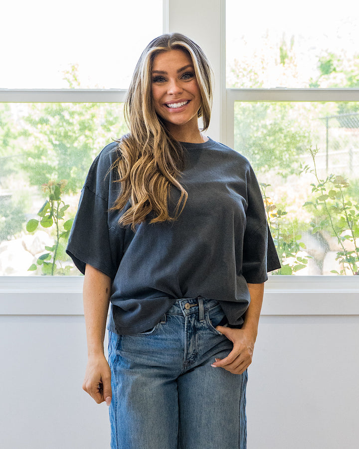 NEW! Oversized Mineral Wash Tee - Charcoal Double Zero