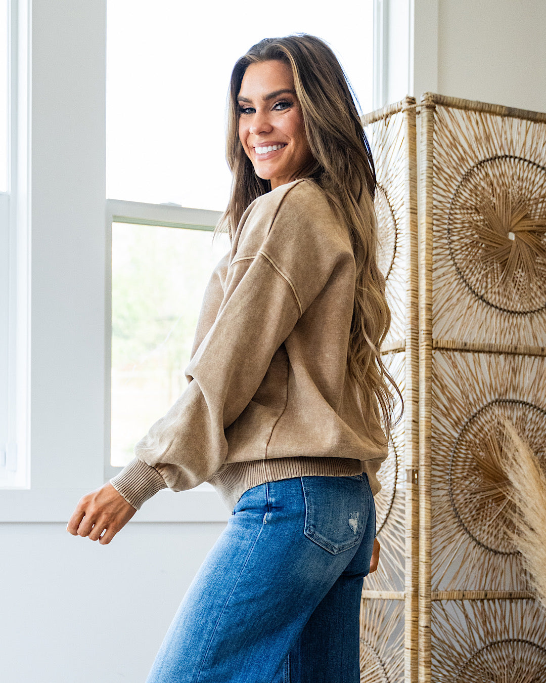 Boyfriend Crewneck Sweatshirt - Deep Camel  Zenana   
